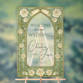 Light Sage Stained Glass Floral Wedding Welcome  Acrylschild (Neutral)