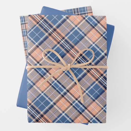 Light Salmon, Marine Blue, Dove Grey... Plaid Geschenkpapier Set (Beispiel)