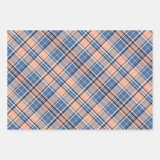 Light Salmon, Marine Blue, Dove Grey... Plaid Geschenkpapier Set (Vorderseite)