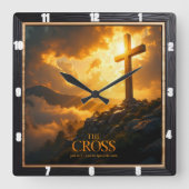 Light Salvation Cross Mountain Stone World John 8 Quadratische Wanduhr (Vorderseite)