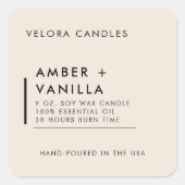 Light Sand Modern Minimalistisch Candle Label Aufk Quadratischer Aufkleber (Vorderseite)