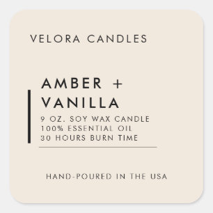 Light Sand Modern Minimalistisch Candle Label Aufk Quadratischer Aufkleber