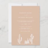 Light Sand Wedding Line Art Desert Cactus Einladung (Vorderseite)