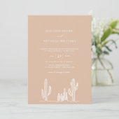 Light Sand Wedding Line Art Desert Cactus Einladung (Stehend Vorderseite)