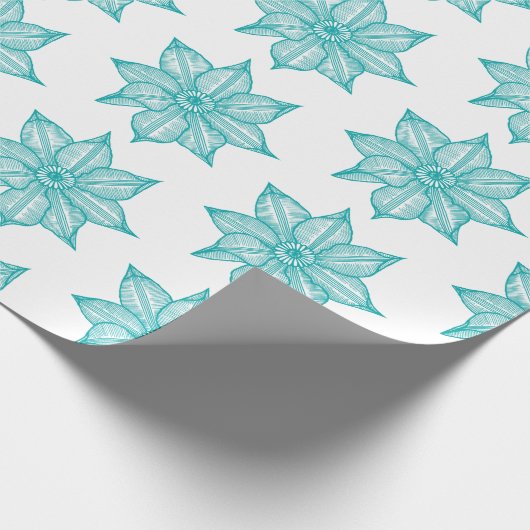 Light Sea Green auf Blume mit weißem Sketch Geschenkpapier (Ecke)