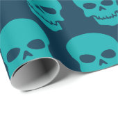 Light Sea Green auf Preußen Blue Skulls Geschenkpapier (Rolleneckpunkt)