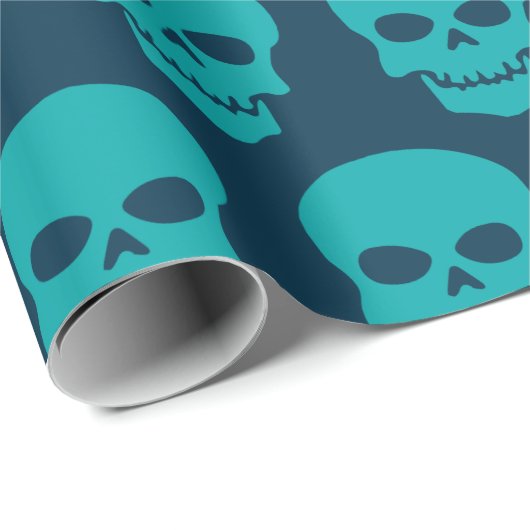 Light Sea Green auf Preußen Blue Skulls Geschenkpapier (Rolleneckpunkt)