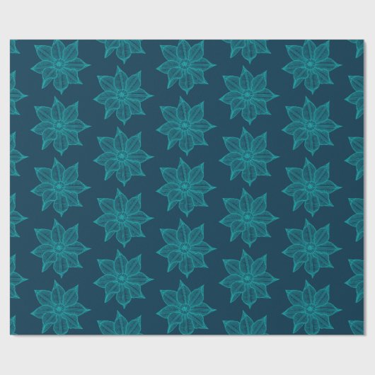 Light Sea Green auf preußischen Blue Sketchy-Blume Geschenkpapier (Flach)
