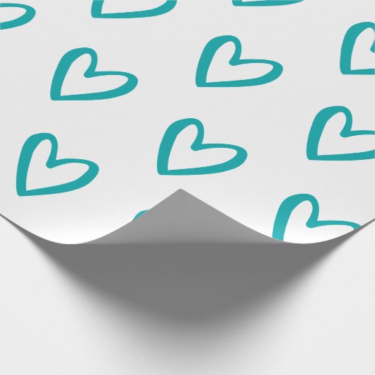 Light Sea Green auf weißen, handgezogenen Herzen Geschenkpapier (Ecke)