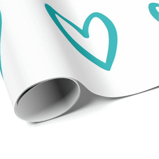 Light Sea Green auf weißen, handgezogenen Herzen Geschenkpapier (Rolleneckpunkt)