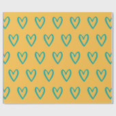 Light Ses Green auf gelben, handgezogenen Herzen Geschenkpapier (Flach)