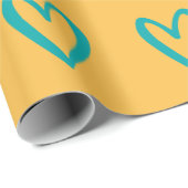 Light Ses Green auf gelben, handgezogenen Herzen Geschenkpapier (Rolleneckpunkt)