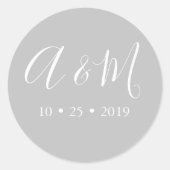 Light Silver Monogram Elegant Wedding Runder Aufkleber (Vorderseite)