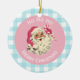 Light Skin Pink und Blue Santa Keramik Ornament