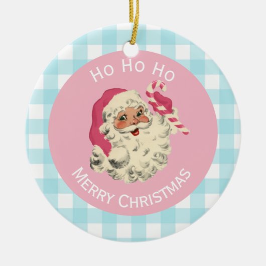 Light Skin Pink und Blue Santa Keramik Ornament (Vorne)