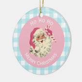 Light Skin Pink und Blue Santa Keramik Ornament (Links)