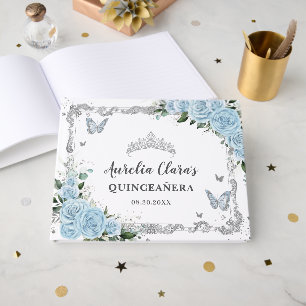 Light Sky Blue Floral Butterfells Quinceañera Gästebuch