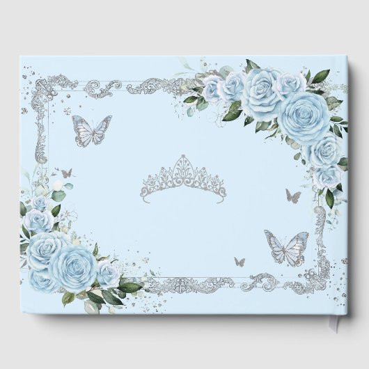 Light Sky Blue Floral Butterfells Quinceañera Gästebuch (Rückseite)