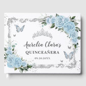 Light Sky Blue Floral Butterfells Quinceañera Gästebuch (Vorderseite)