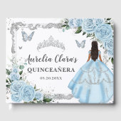 Light Sky Blue Floral Princess Gown 15 Quinceañera Gästebuch (Vorderseite)