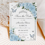 Light Sky Blue Floral Sweet 16 Quinceañera Foto Save The Date
