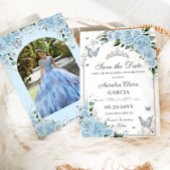 Light Sky Blue Floral Sweet 16 Quinceañera Foto Save The Date