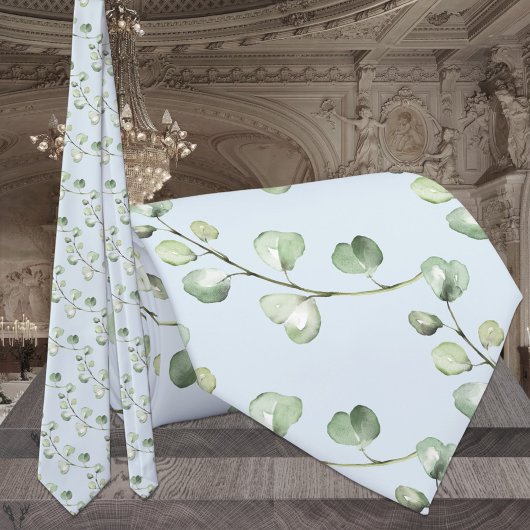 Light Sky Blue Green Eucalyptus Elegant Wedding Krawatte