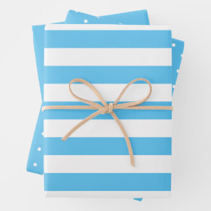 Light Sky Blue Polka Dot Weitgestreifen und fest Geschenkpapier Set