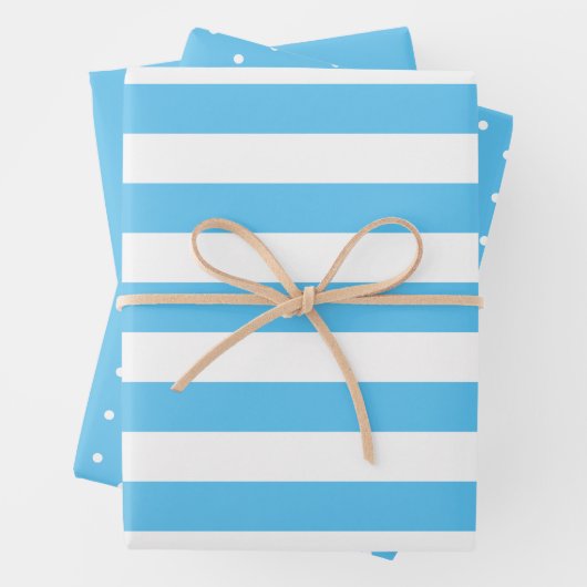 Light Sky Blue Polka Dot Weitgestreifen und fest Geschenkpapier Set (Beispiel)