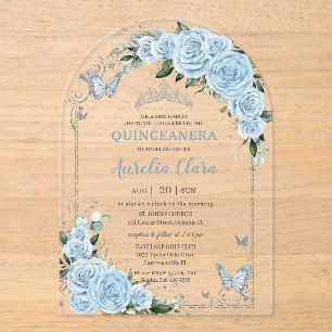 Light Sky Blue Rose Floral Quinceñera Sweet 16 15 Acryleinladungen