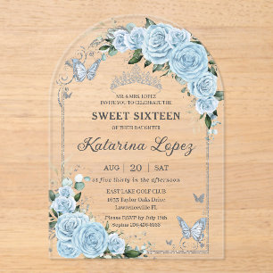Light Sky Blue Rose Floral Sweet 16 15 Quinceañera Acryleinladungen