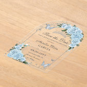 Light Sky Blue Rose Floral Sweet 16 15 Quinceañera Acryleinladungen (Ablage )