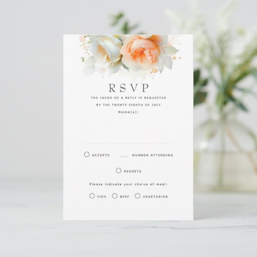 Light Soft Floral Terracotta Wedding RSVP Cards (Stehend Vorderseite)