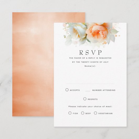 Light Soft Floral Terracotta Wedding RSVP Cards Karte (Vorne/Hinten)