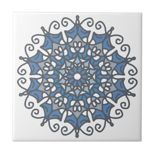 Light Steel Blue Elegant Doily Mandala On White Fliese (Vorderseite)
