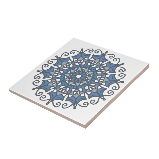 Light Steel Blue Elegant Doily Mandala On White Fliese (Seite)