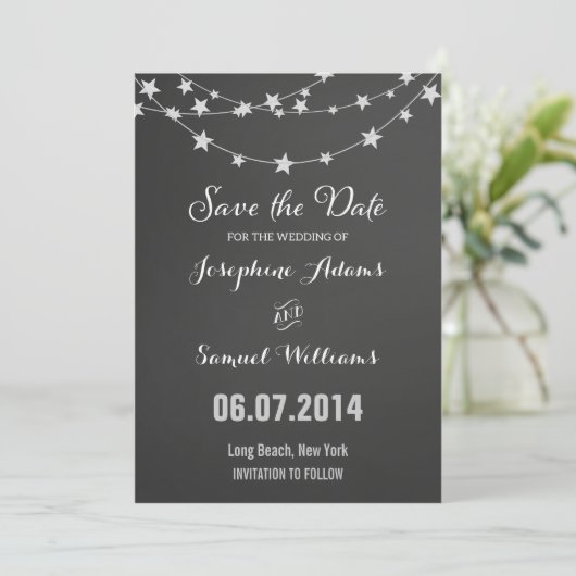 Light String Chalkboard Save the Date (Stehend Vorderseite)
