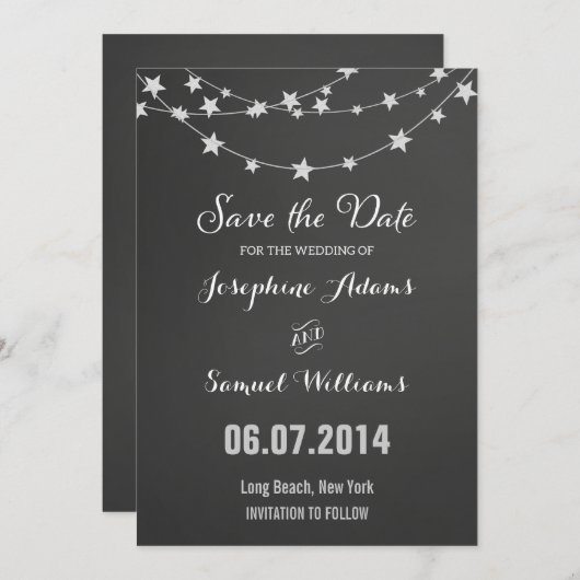 Light String Chalkboard Save the Date (Vorne/Hinten)