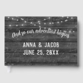 Light String On Gray Dark Wood Wedding Guest Book Gästebuch (Vorderseite)