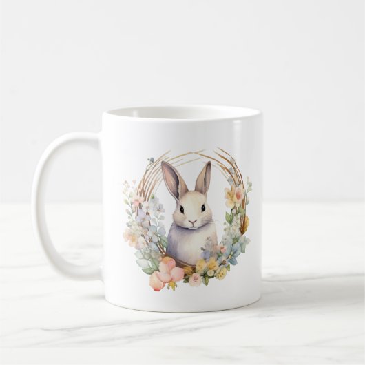 Light Tan Bunny Rabbit mit Frühlingsblumen Kaffeetasse (Links)