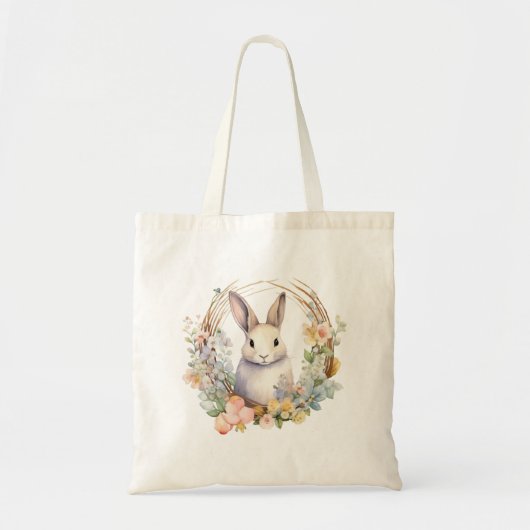 Light Tan Bunny Rabbit mit Frühlingsblumen Tragetasche (Vorne)