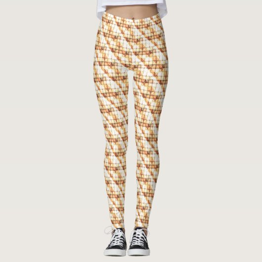 Light Tan Diagonal Plaid Subtle Weave Leggings (Vorderseite)