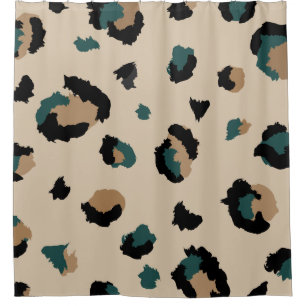 Light Tan Leopard Print und Aquamarin Duschvorhang