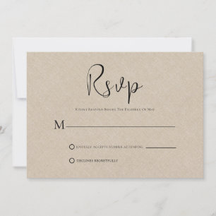 Light Tan Linen Simple Black Script RSVP Card Einladung
