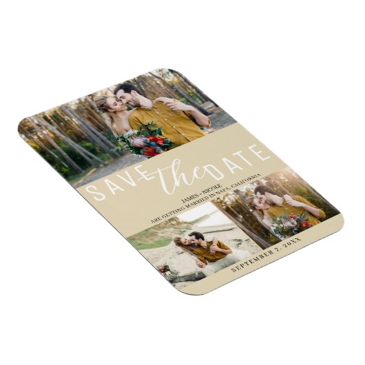 Light Tan Neutral Save the Date Hochzeit 3 Fotos Magnet (Rechte Seite)