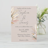 Light Taupe Boho Pampas Grass Wedding Einladung (Stehend Vorderseite)