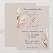 Light Taupe Boho Pampas Grass Wedding Einladung (Vorne/Hinten)