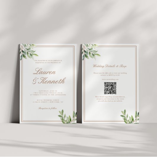 Light Taupe Eucalyptus Wedding QR Code Einladung