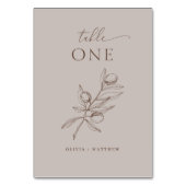 Light Taupe Olive Wedding | Elegant Minimalistisch Tischnummer (Vorderseite)