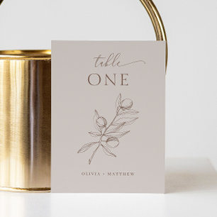 Light Taupe Olive Wedding   Elegant Minimalistisch Tischnummer